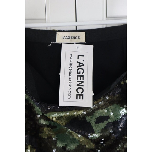 L'AGENCE NWT $595 Sequin Embellished Camouflage Camo Phoebe Mini Skirt Size XS 2 - Picture 7 of 7